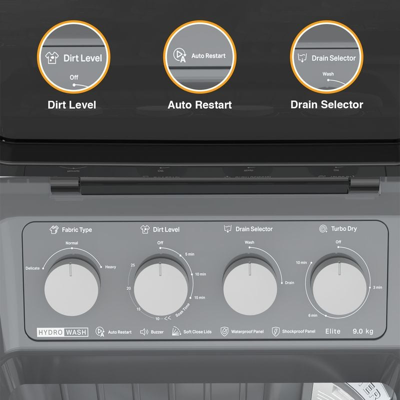 Whirlpool Hydrowash Elite 9 Kg 5-Star Semi-Automatic Washing Machine – SA30312, 3D Wave Tech