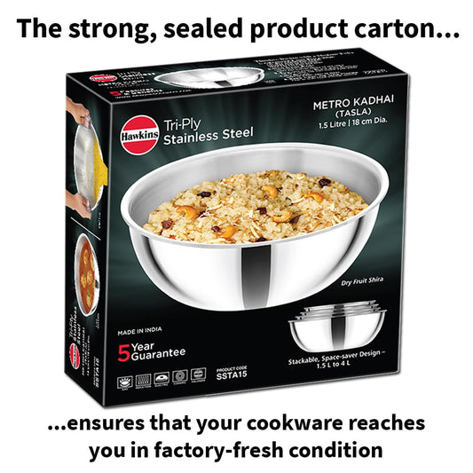 Hawkins Metro 1.5L Triply Stainless Steel Kadhai (Tasla)