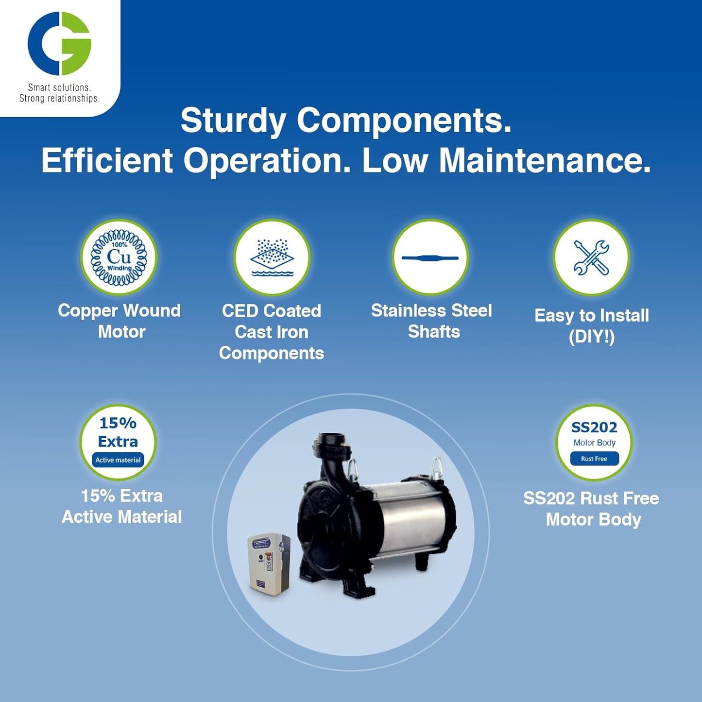 CG-CGDOW1580Z43 | DOW Openwell Z43 | 1.12kW/1.1 HP | Domestic Open Well Submersible Pump | Energy Efficient | SS 202 Motor Body | SS Shaft | CED Coated Component | Copper Motor | 1Yr Warranty