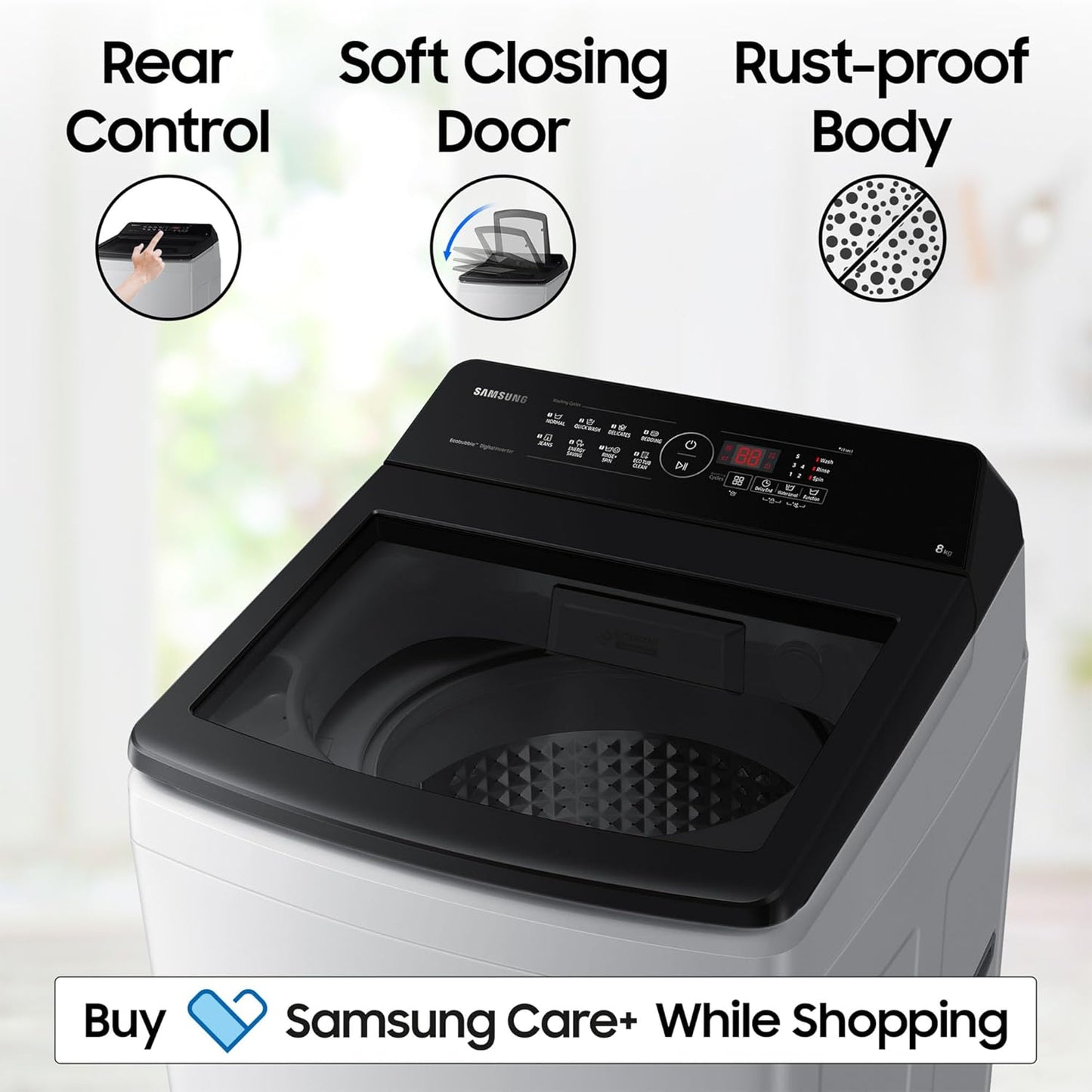 Samsung 8 kg, 5 star, Eco Bubble Tech, Digital Inverter Motor, Soft Closing Door, Fully-Automatic Top Load Washing Machine (WA80BG4441BGTL, Light Gray)