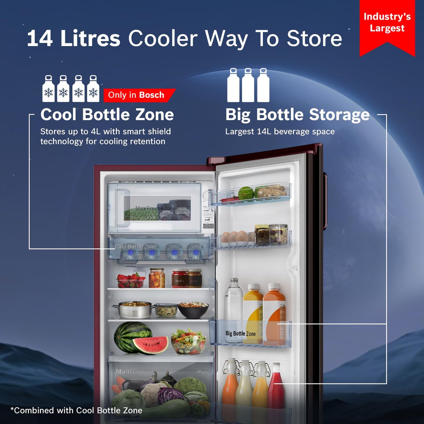 Bosch 187 L 3 Star Capacity Single Door, Direct Cool Refrigerator with Multi box and cool bottle zone (CST18W33NI, Wine Feather)