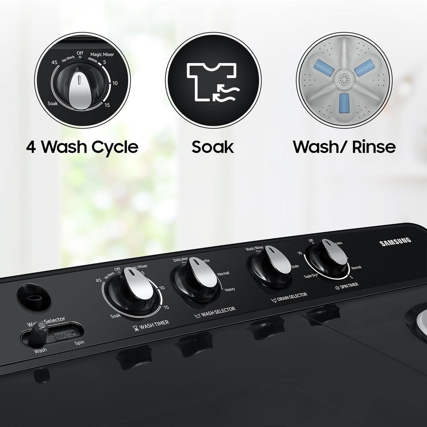 Samsung 8 kg, 5 star, Semi-Automatic Top Load Washing Machine (WT80C4200GG/TL, Air Turbo Drying, Light Gray, 5 Year Warranty on Wash Motor)