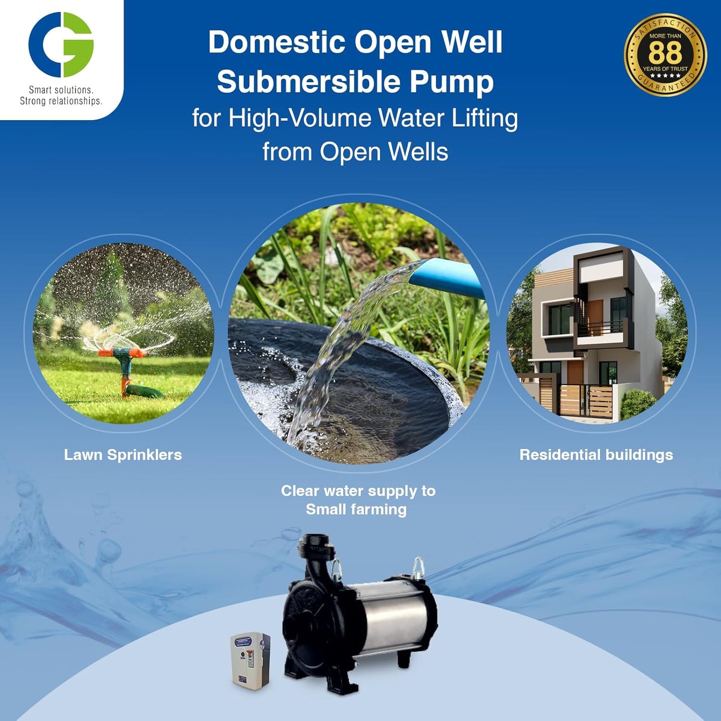 CG-CGDOW1580Z43 | DOW Openwell Z43 | 1.12kW/1.1 HP | Domestic Open Well Submersible Pump | Energy Efficient | SS 202 Motor Body | SS Shaft | CED Coated Component | Copper Motor | 1Yr Warranty