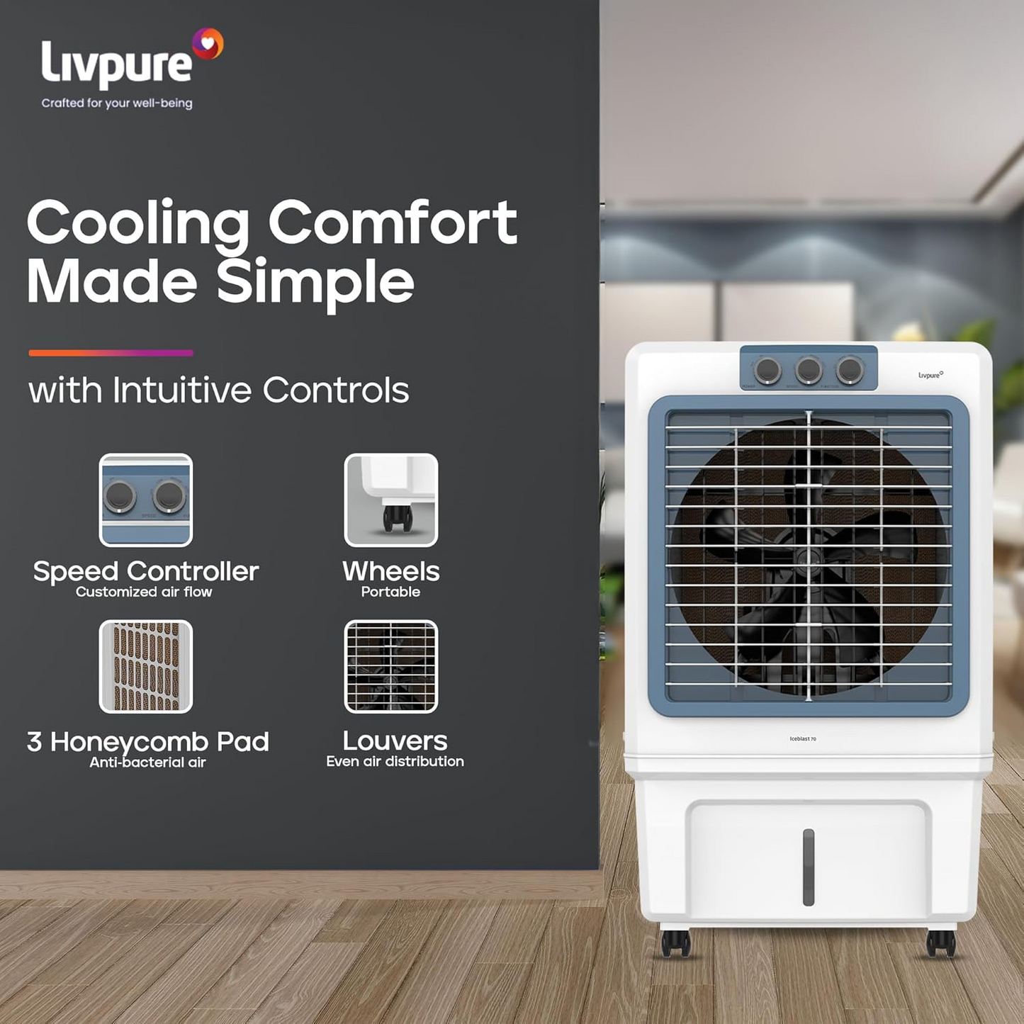Livpure Ice Blast 70L Desert Air Cooler with 5500 CMH Air Delivery