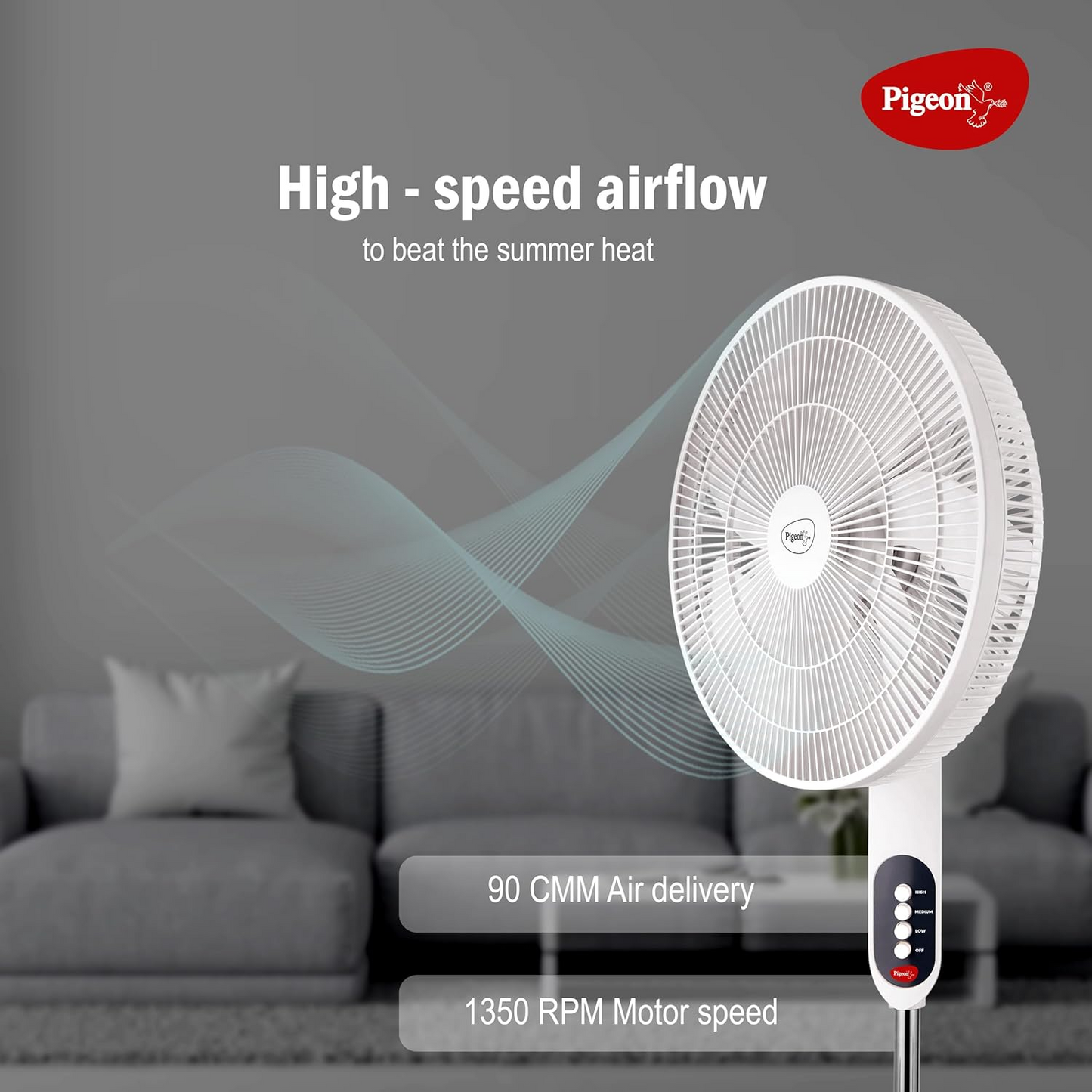 Pigeon Fantastic 7 Blade Pedestal Fan High Speed Airflow 3 Speed Stand Fan White