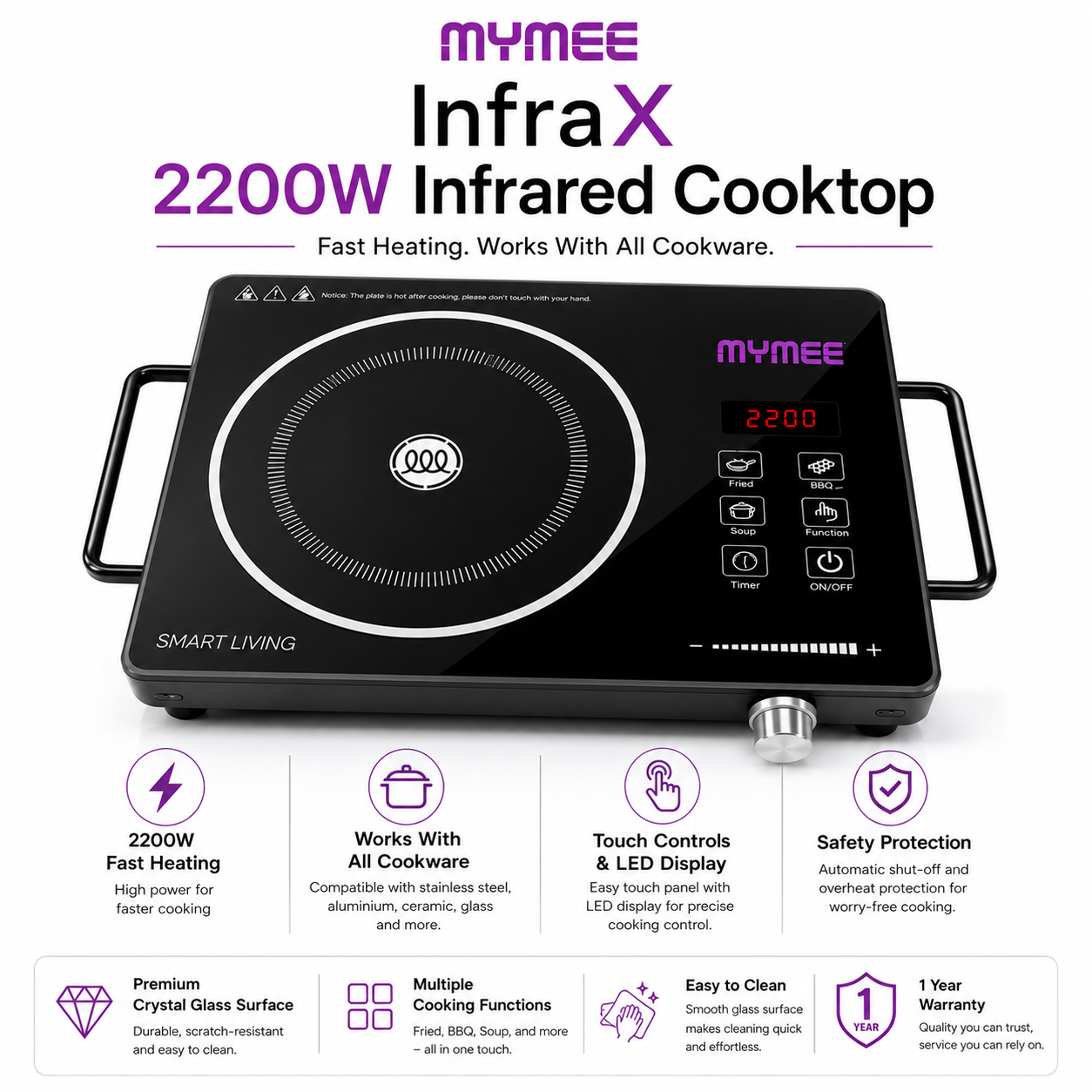 (Buy 1 Get 1 )MYMEE InfraX 2200W Infrared Cooktop with Touch Panel