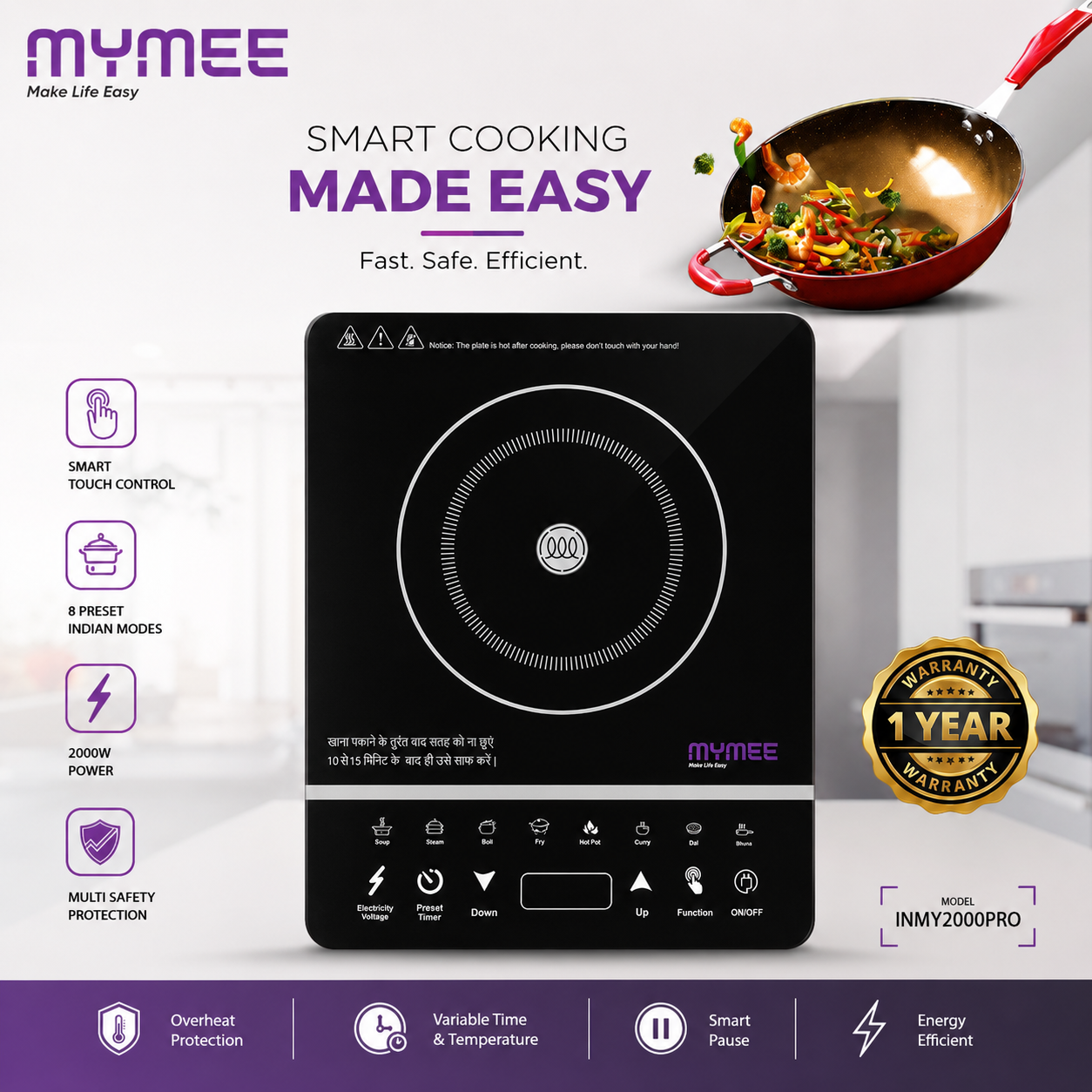 Mymee 2000W Induction Cooktop Touch Panel (Black) – INMY2000PRO