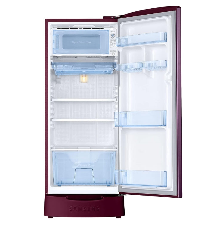 Samsung 183 L, 3 Star, Digital Inverter, Direct-Cool Single Door Refrigerator (RR20C1823CR/HL, Red, Camellia Purple, Base Stand Drawer)