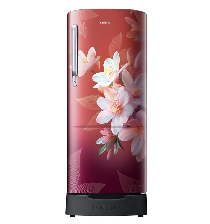 Samsung 183 L, 3 Star, Digital Inverter, Direct-Cool Single Door Refrigerator (RR20F1823WR/HL, Wild Lily Red, Base Stand Drawer)