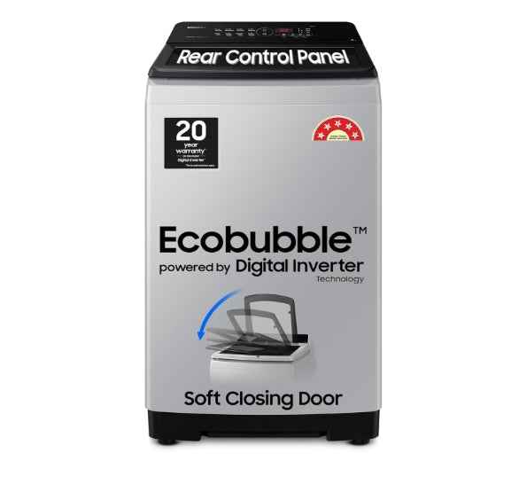 Samsung 8 kg, 5 star, Eco Bubble Tech, Digital Inverter Motor, Soft Closing Door, Fully-Automatic Top Load Washing Machine (WA80BG4441BGTL, Light Gray)