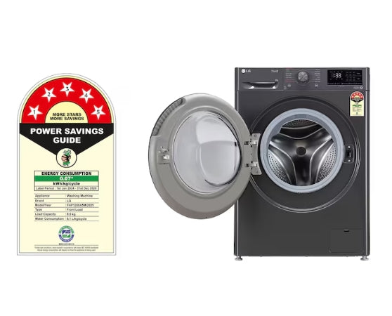 LG 8Kg Front Load Washing Machine, AI Direct Drive™, Middle Black, 5 Star |FHP1208A5M