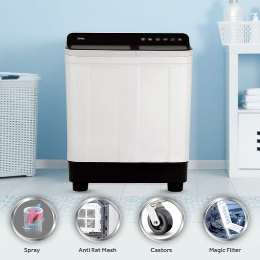 Haier 5-Star Rated Semi-Automatic Top Load Washer – 7 Kg, HTW70-178BKN (Black)
