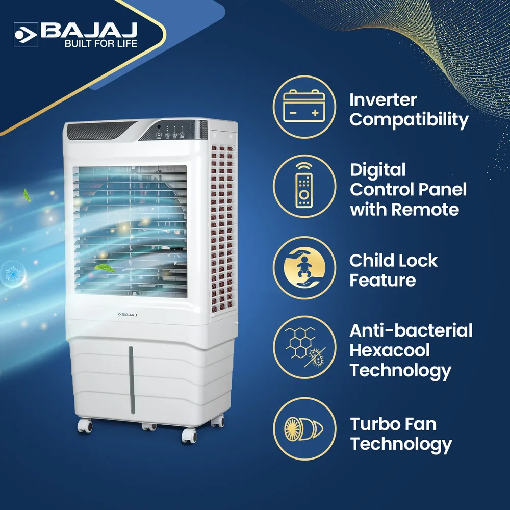 Bajaj Shield Series Elevate 96 Desert Air Cooler with 96L Tank & High Air Delivery