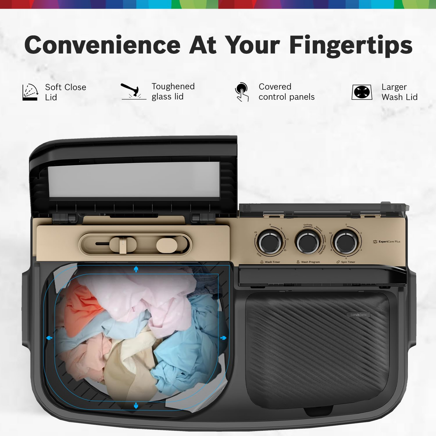 Bosch 8.5 kg 5 Star Semi-Automatic Top Loading Washing Machine (2025 Model, WJG855G0IN, 4 Wash Programs, Anti-Rust Body, 1300 RPM Spin Speed, Black, 2 Years Comprehensive Warranty)