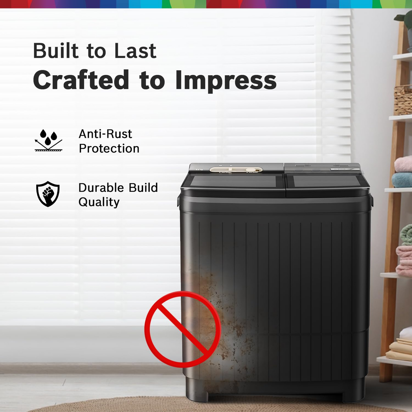 Bosch 8.5 kg 5 Star Semi-Automatic Top Loading Washing Machine (2025 Model, WJG855G0IN, 4 Wash Programs, Anti-Rust Body, 1300 RPM Spin Speed, Black, 2 Years Comprehensive Warranty)