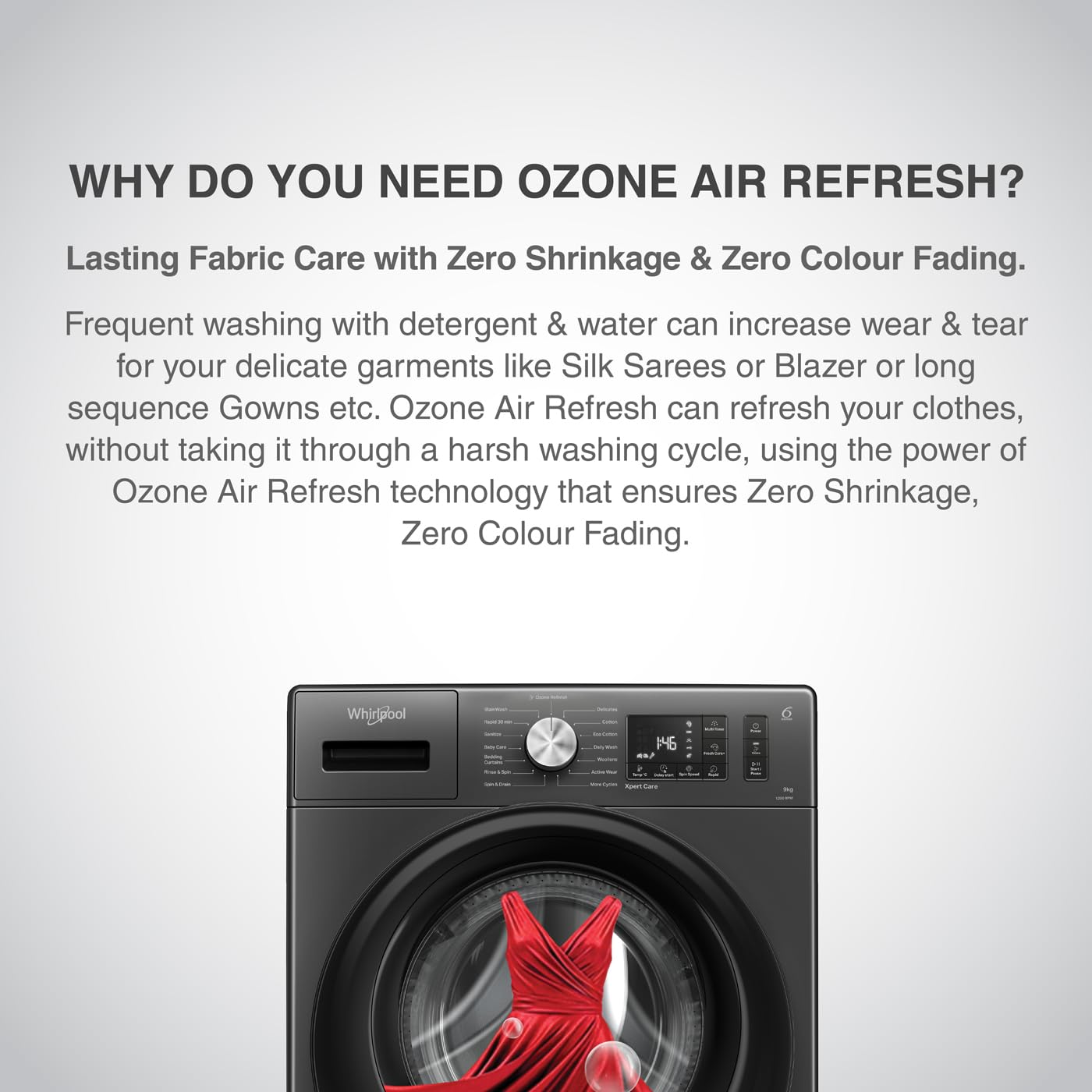 Whirlpool 9 Kg Ozone Technology 5 Star Inverter Front Load Fully Automatic Washing Machine with In-Built Heater (XO9012BYM52E, Midnight Grey, 100+ Tough Stains, 1400 RPM)