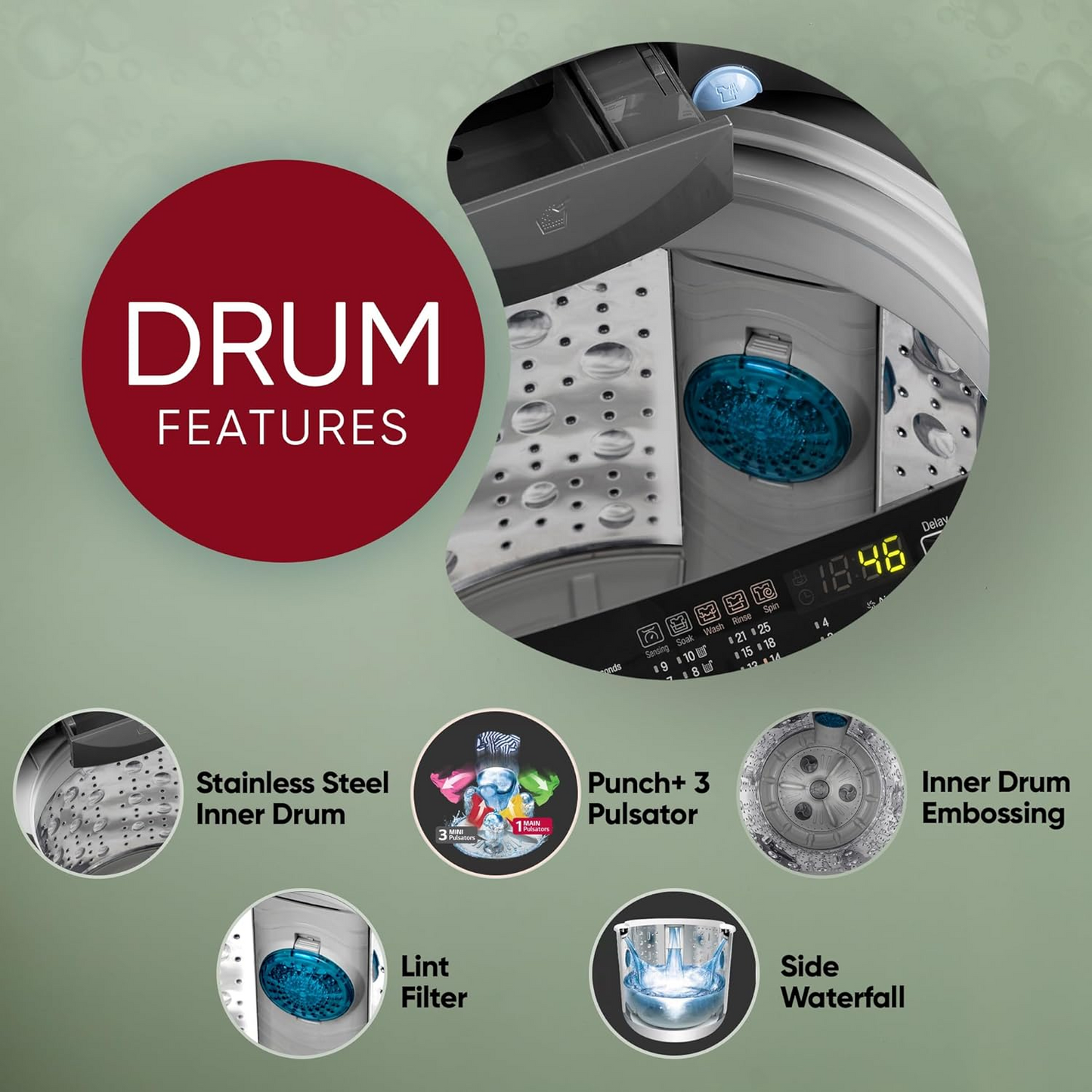 LG Smart Choice, 9 Kg, 5 Star, Smart Inverter Technology, Turbodrum, Fully Automatic Top Load Washing Machine (T90AJMB1Z, Jetspray+, Turbowash, Auto Tub Clean after every wash cycle, Middle Black)