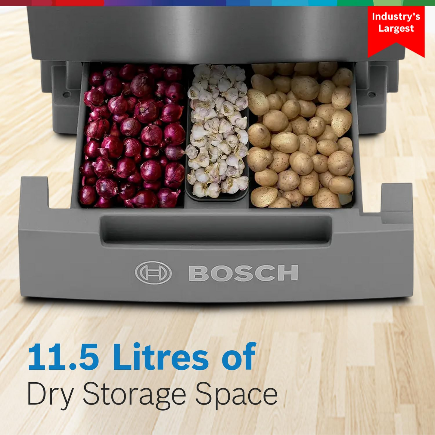 Bosch SmartChoice 207 L, 3 Star, Single Door Refrigerator with Industry's largest base drawer & veg box*(CST20S23PI,Fine Steel) |18 Hr Cooling Retention, 2.5x Faster Cooling, smart inverter compressor