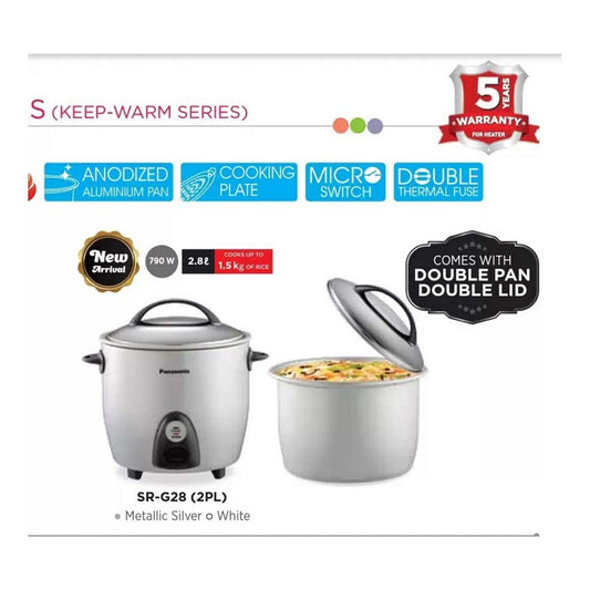Panasonic SR-G28(2PL)PLW Electric Rice Cooker – 2.8L, Plain White