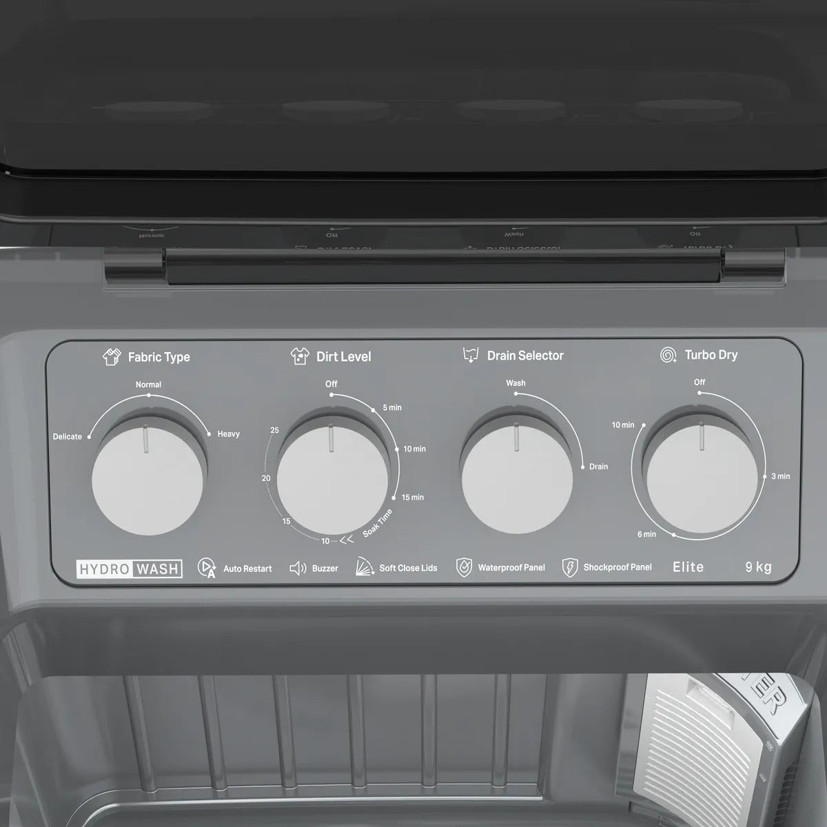 Whirlpool 9 kg Semi Automatic Washing Machine – HYDROWASH ELITE 9.0 (Midnight Grey) | 10-Year Motor Warranty