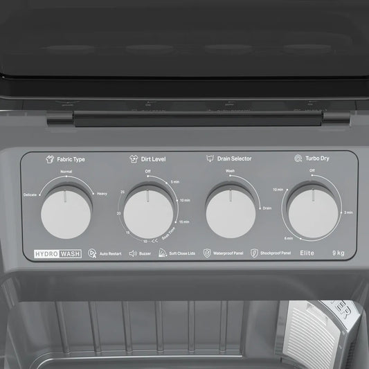 Whirlpool 9 kg Semi Automatic Washing Machine – HYDROWASH ELITE 9.0 (Midnight Grey) | 10-Year Motor Warranty