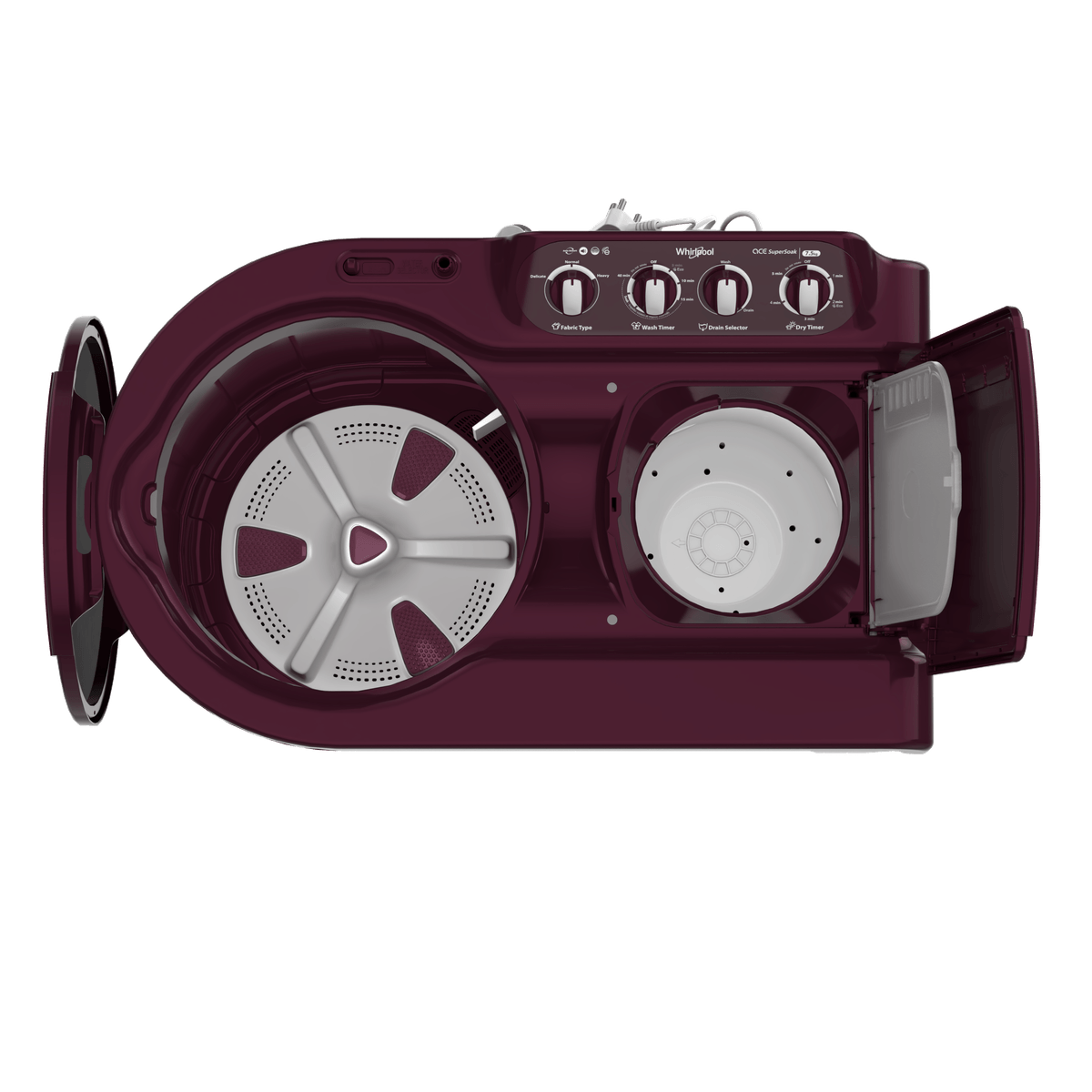 Whirlpool 7.5 kg Semi‑Automatic Top Load Washing Machine – ACE SuperSoak, Wine Dazzle (Model 30274)