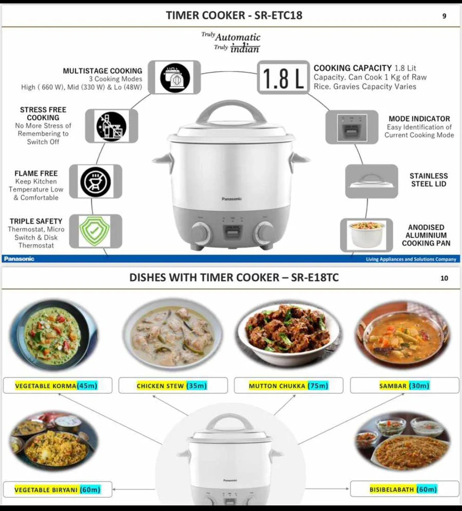 Panasonic SR-ETC18LDM Timer Electric Rice Cooker – 1.8L, Silver