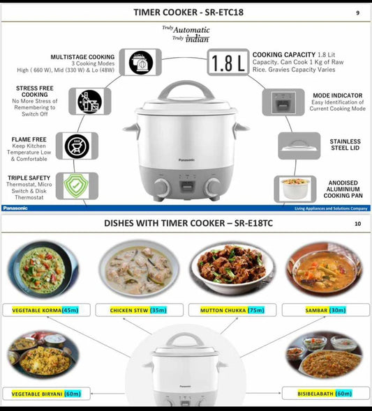 Panasonic SR-ETC18LDM Timer Electric Rice Cooker – 1.8L, Silver