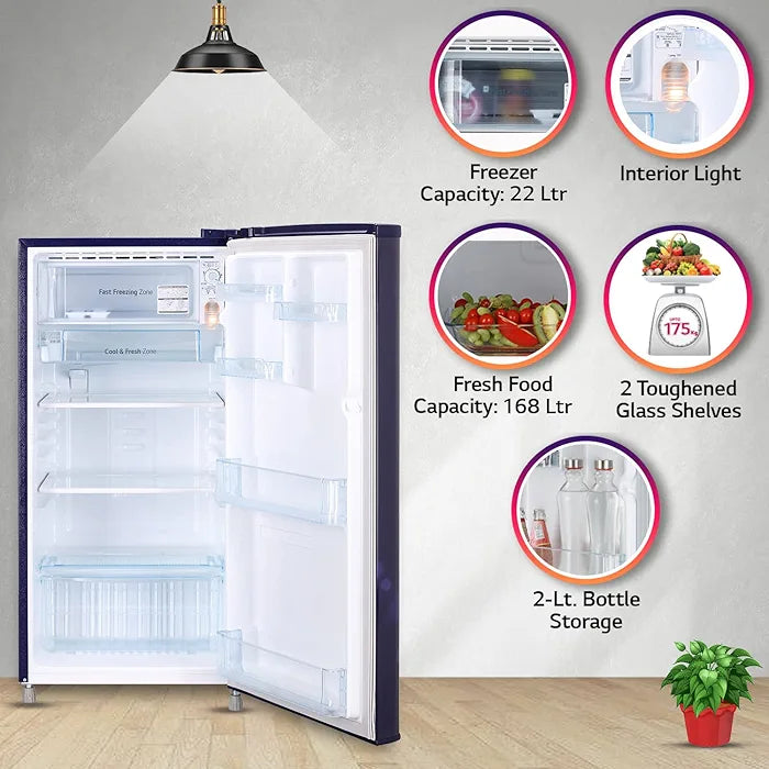 LG 190L 2-Star Single Door Refrigerator (GL-B199OBEC) – Blue Euphoria