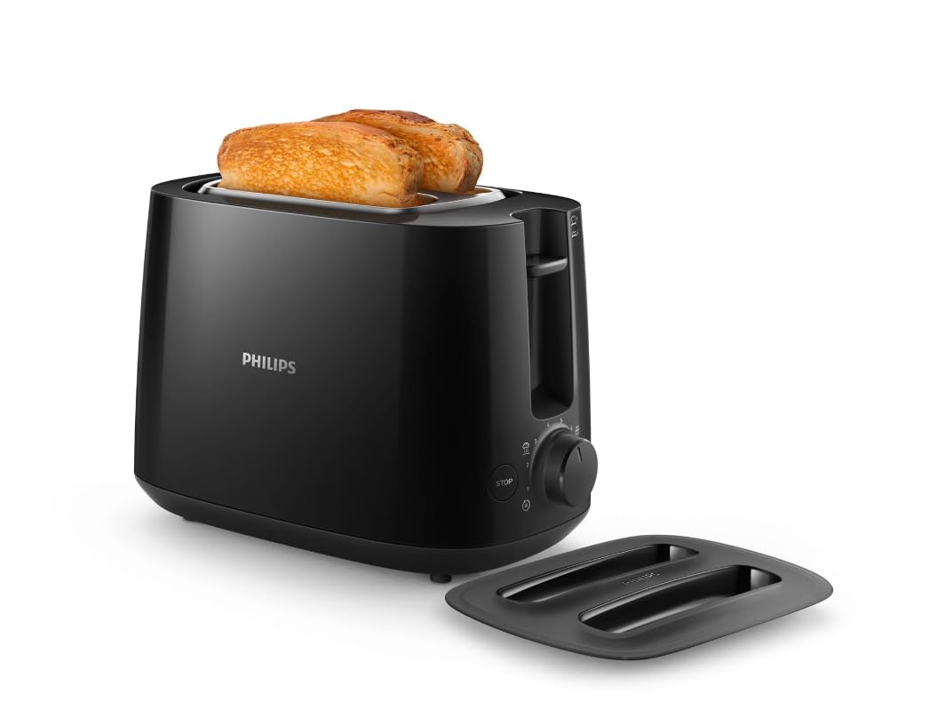 Philips HD2582/90 Daily Collection 2-Slice Toaster – 830W, 8 Browning Settings, Bun Warming Rack – Black