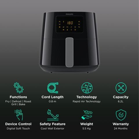 Philips Essential Air Fryer XL (HD9270/70) – 6.2L, 2000W, Black