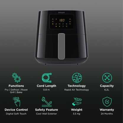 Philips Essential Air Fryer XL (HD9270/70) – 6.2L, 2000W, Black