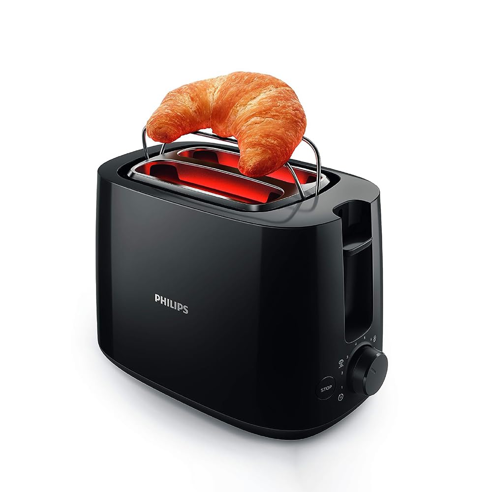 Philips HD2583/90 Daily Collection 2-Slice Toaster – 600W, 8 Browning Settings, Bun Warming Rack – Black