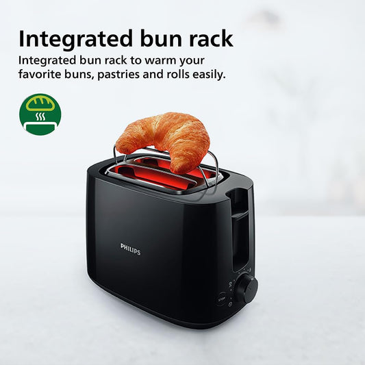 Philips HD2583/90 Daily Collection 2-Slice Toaster – 600W, 8 Browning Settings, Bun Warming Rack – Black