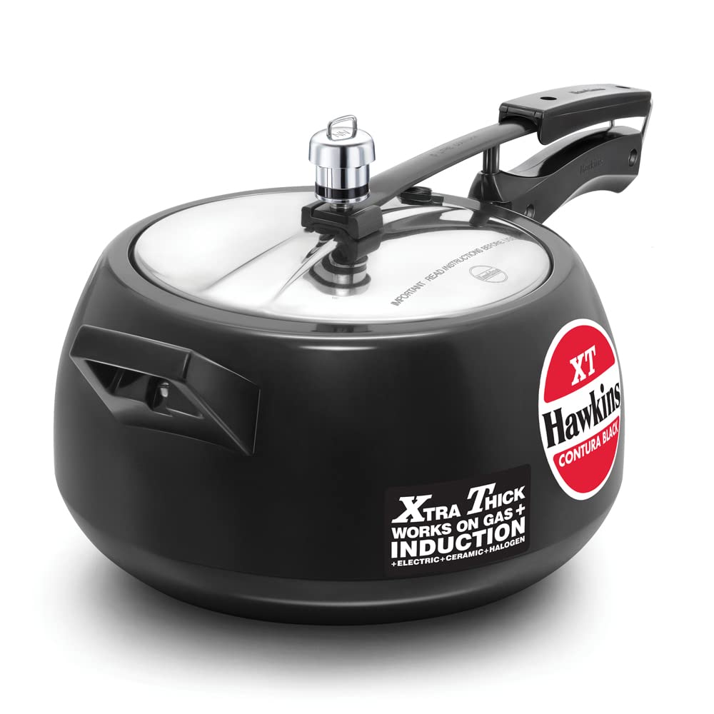Hawkins Contura Black XT 5L Pressure Cooker – Hard Anodized, Induction-Compatible, Inner Lid Design