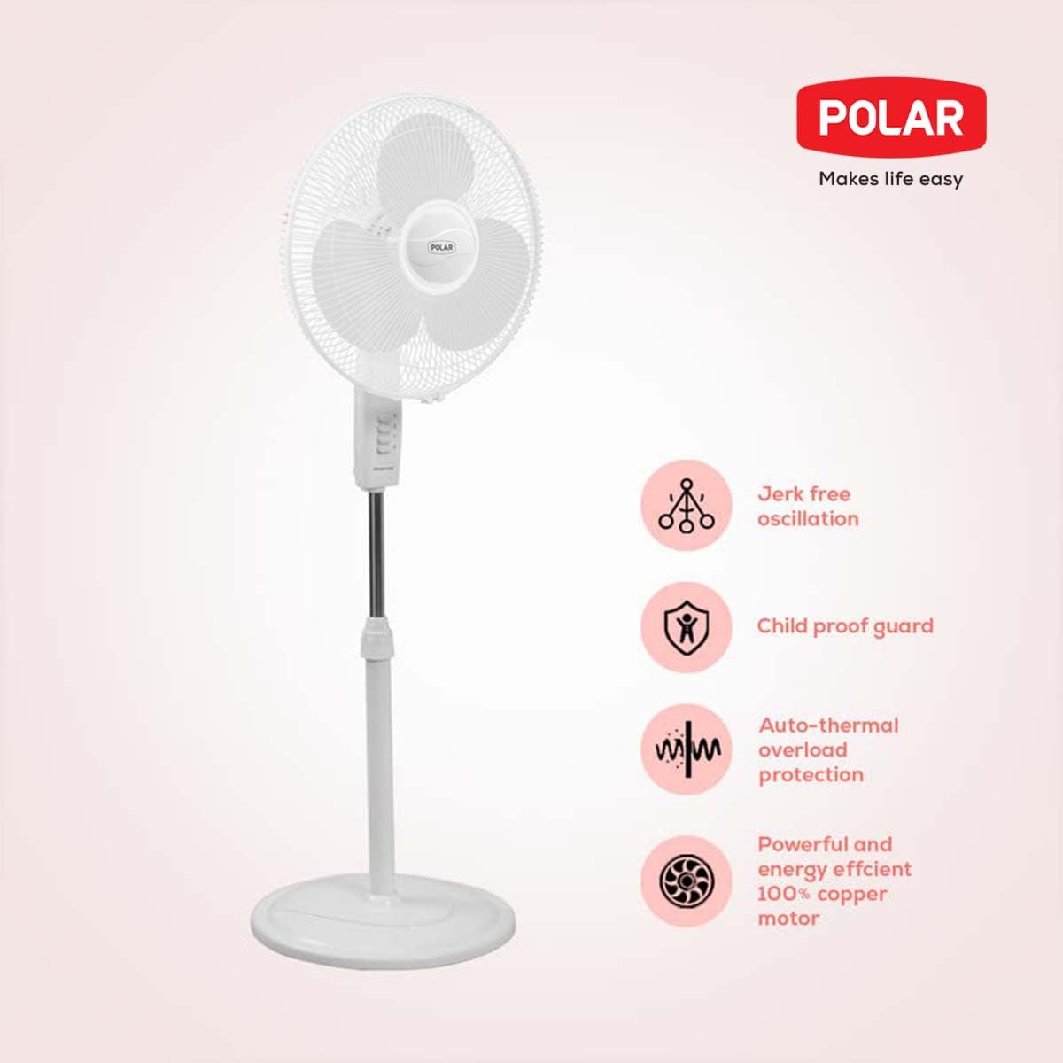 Polar Annexer R 400mm Pedestal Fan – Normal Speed, 3-Speed Control, 100% Copper Motor