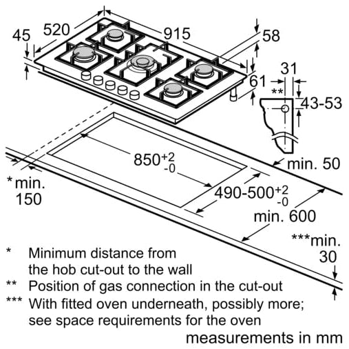 Bosch PNV9B6F20I 90 cm 5-Burner Built-In Gas Hob
