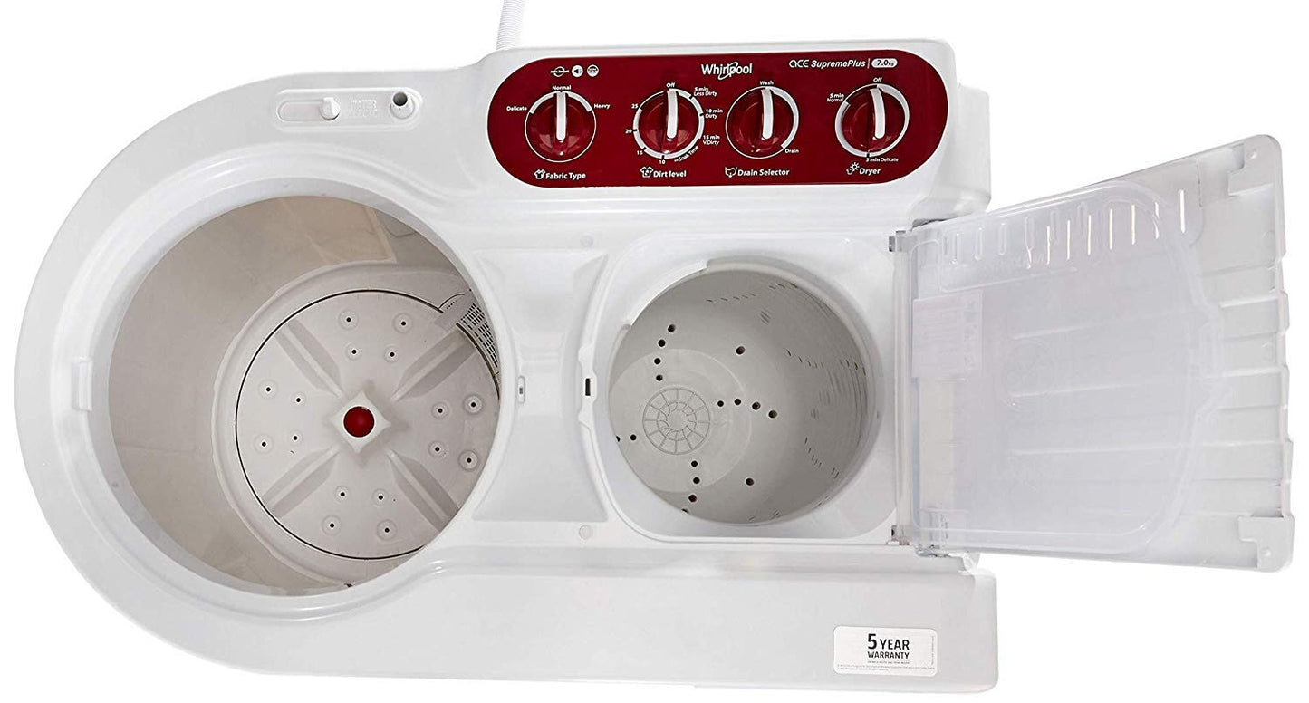 Whirlpool Ace Supreme Plus – 7 Kg 5-Star Semi-Automatic Washing Machine (Coral Red)