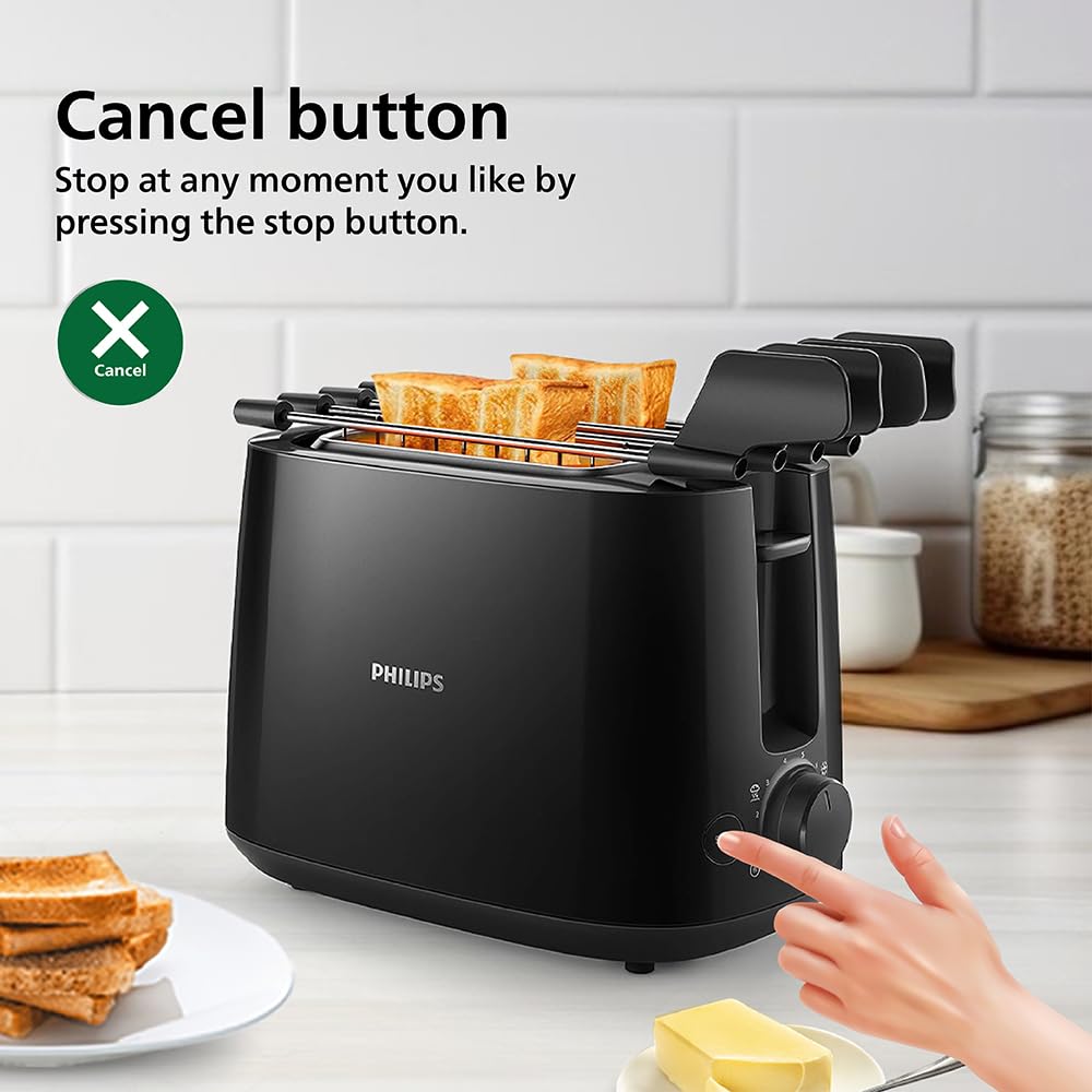 Philips HD2583/90 Daily Collection 2-Slice Toaster – 600W, 8 Browning Settings, Bun Warming Rack – Black