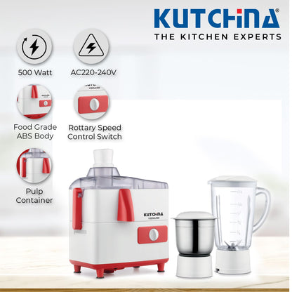 Kutchina Viena 500W Juicer Mixer Grinder – 2 Jars, Centrifugal Juicer