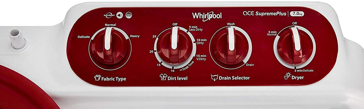 Whirlpool Ace Supreme Plus – 7 Kg 5-Star Semi-Automatic Washing Machine (Coral Red)