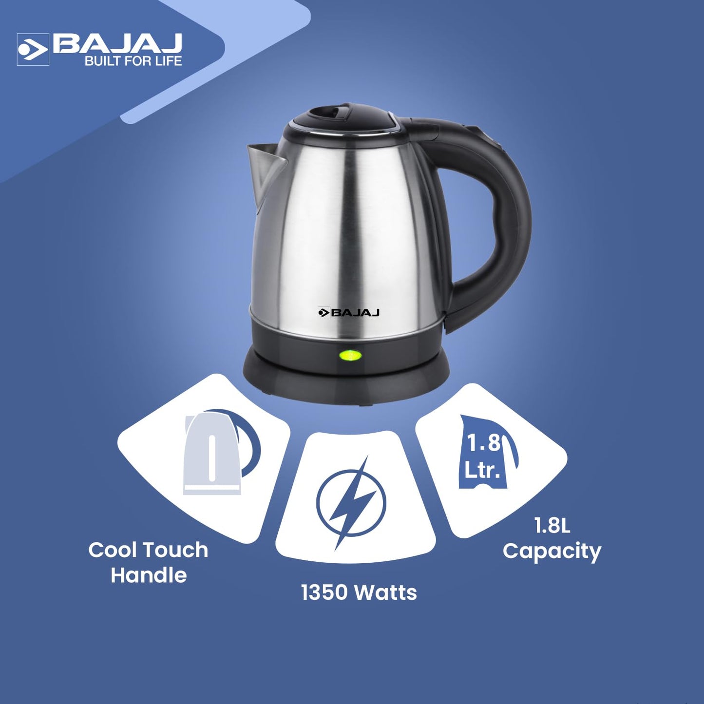 Bajaj KTX 1.8L DLX Electric Kettle – Stainless Steel, 1350W (Model 670107)
