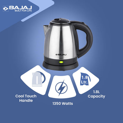 Bajaj KTX 1.8L DLX Electric Kettle – Stainless Steel, 1350W (Model 670107)