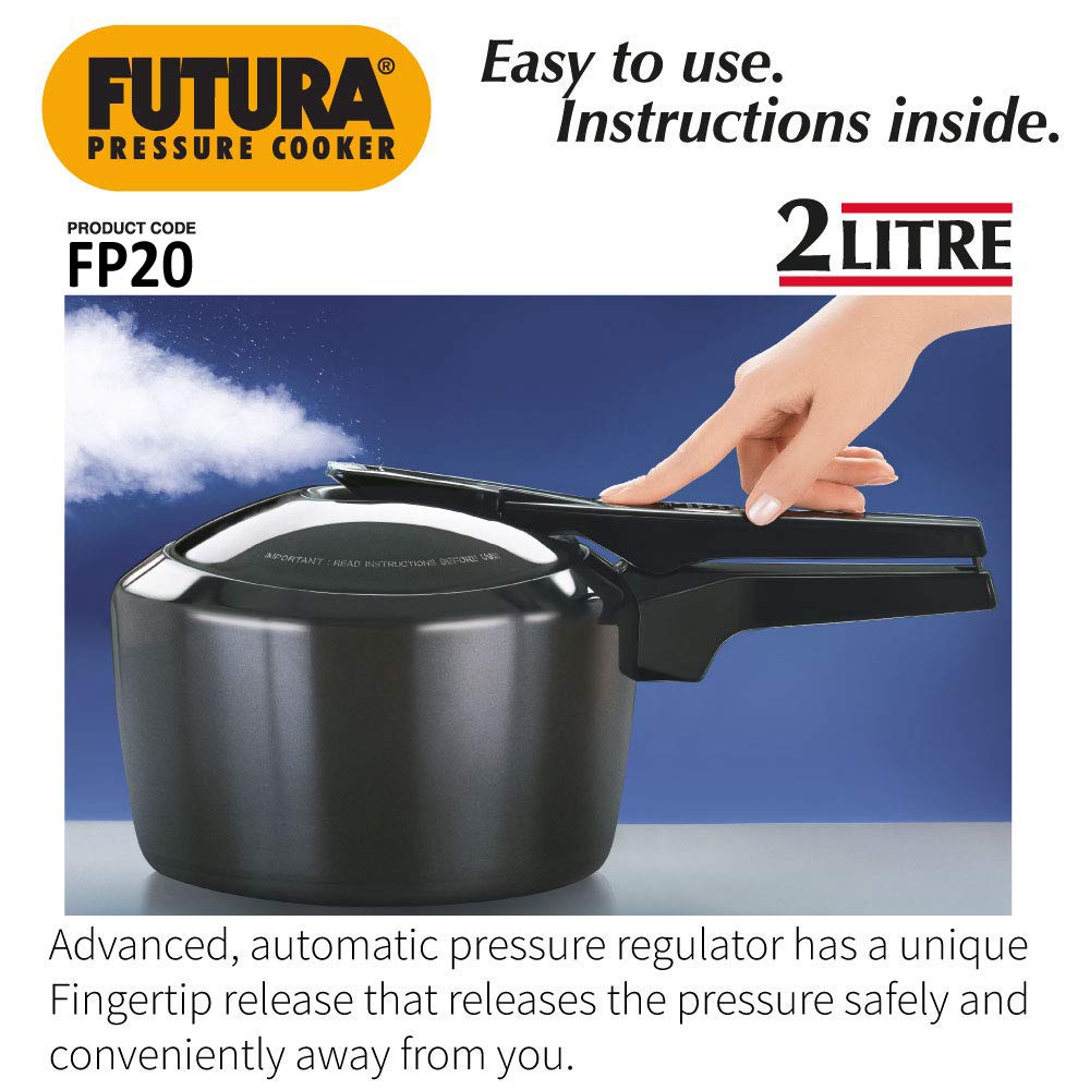 Hawkins Futura 2L Pressure Cooker – Hard Anodised Aluminium, FP20, Ideal for 2–3 Persons