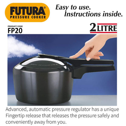Hawkins Futura 2L Pressure Cooker – Hard Anodised Aluminium, FP20, Ideal for 2–3 Persons