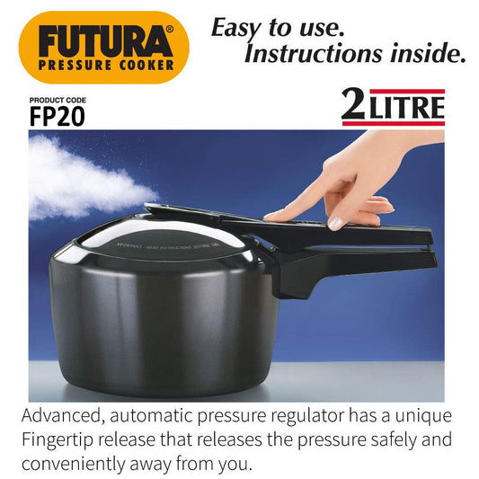 Hawkins Futura 2L Pressure Cooker – Hard Anodised Aluminium, FP20, Ideal for 2–3 Persons