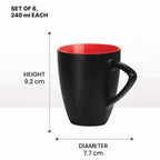 Treo Delta Ceramic Mug Set – 240 ml (Set of 6)