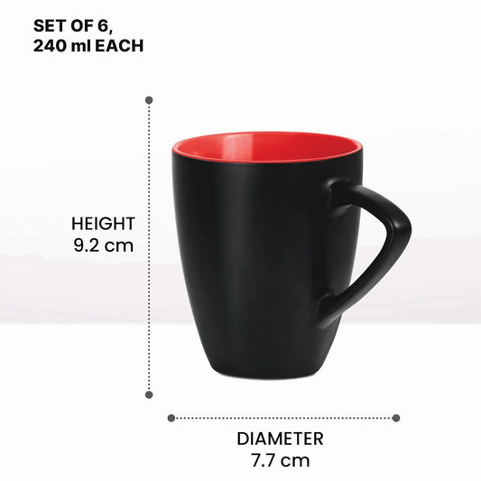 Treo Delta Ceramic Mug Set – 240 ml (Set of 6)