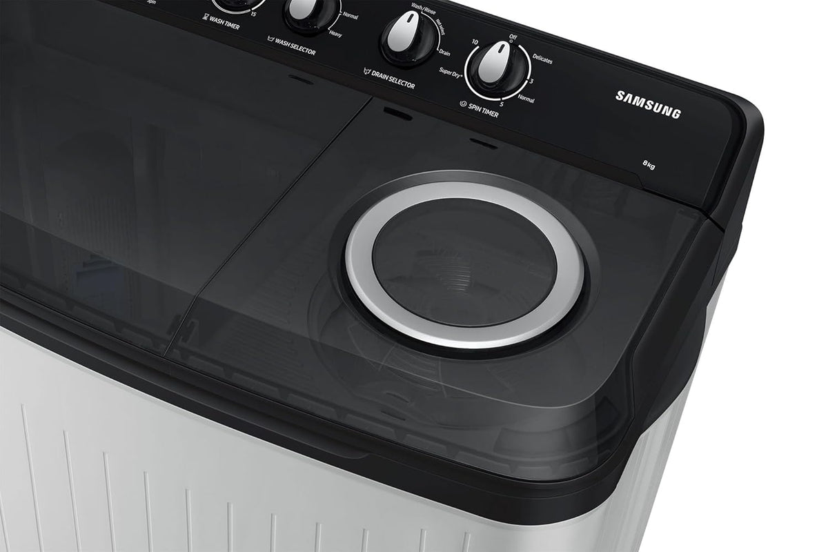 Samsung 8 kg, 5 star, Semi-Automatic Top Load Washing Machine (WT80C4200GG/TL, Air Turbo Drying, Light Gray, 5 Year Warranty on Wash Motor)