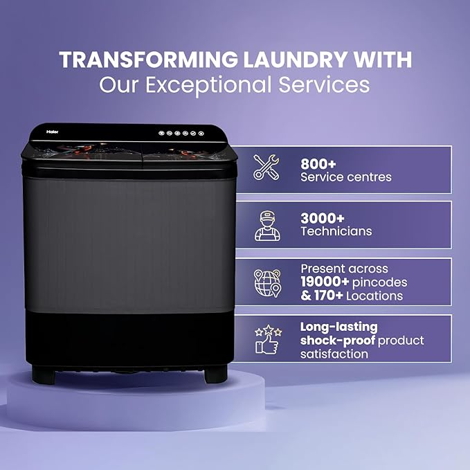 Haier 9 Kg Semi Automatic Washing Machine With Toughened Glass HTW90-178FL